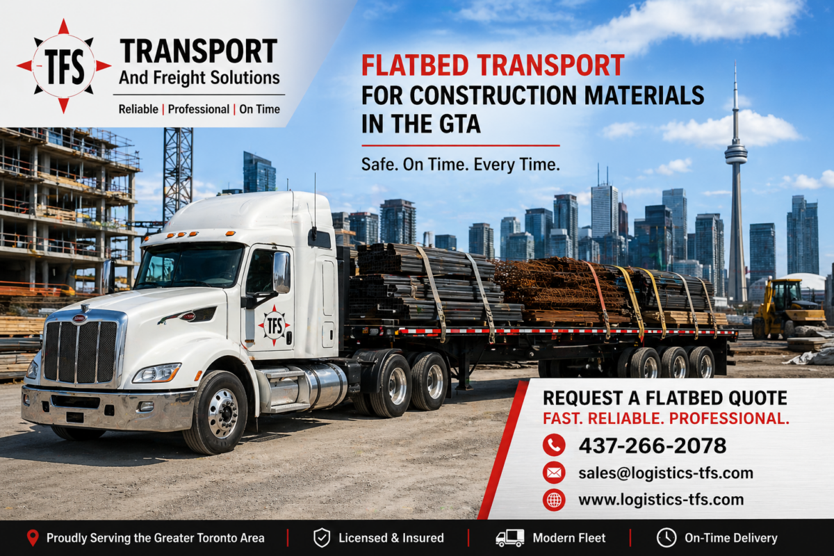 Flatbed transport for construction materials in the GTA by TFS Logistics